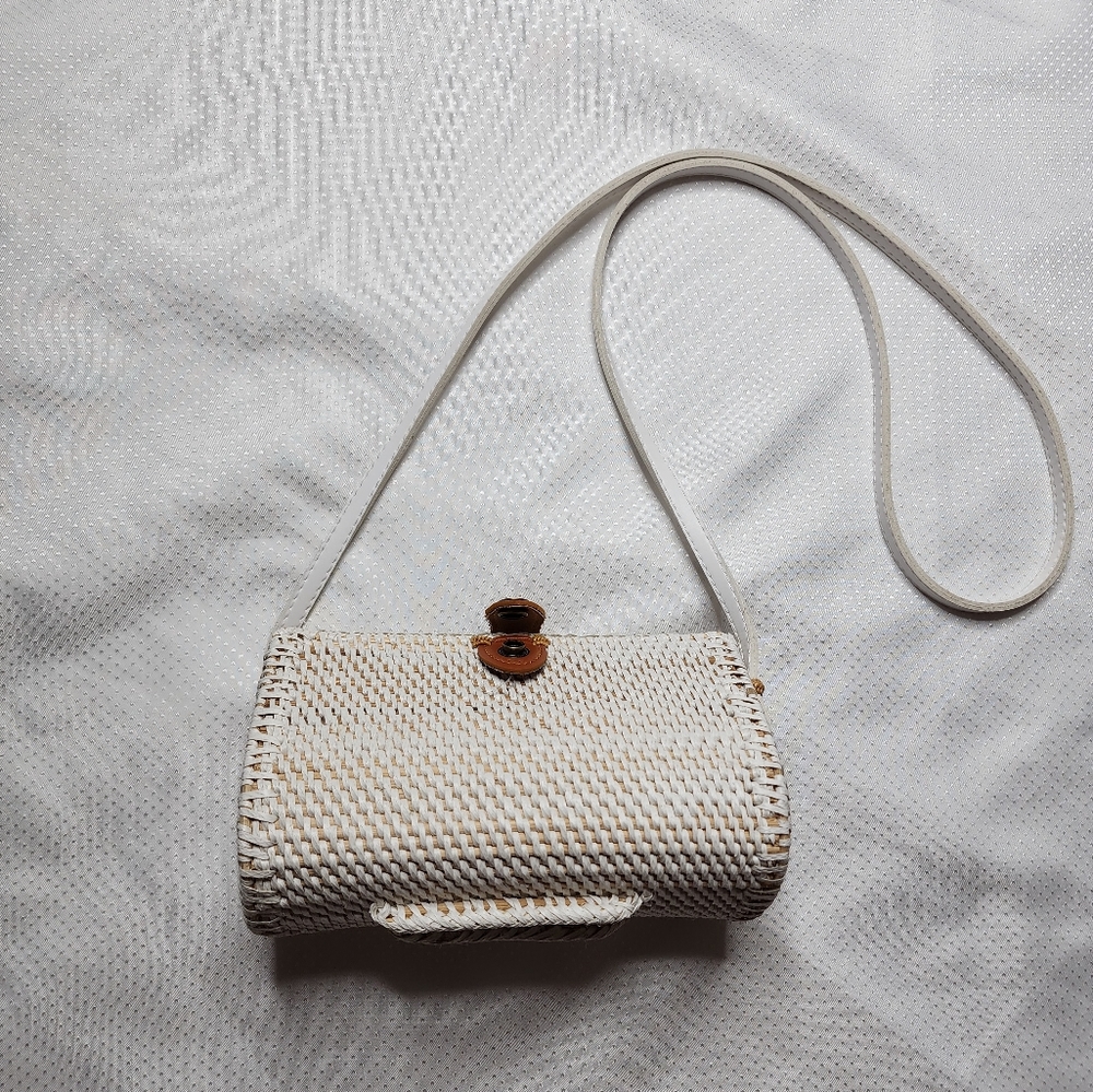 Anthropologie Rattan White Straw Cross Body Bag